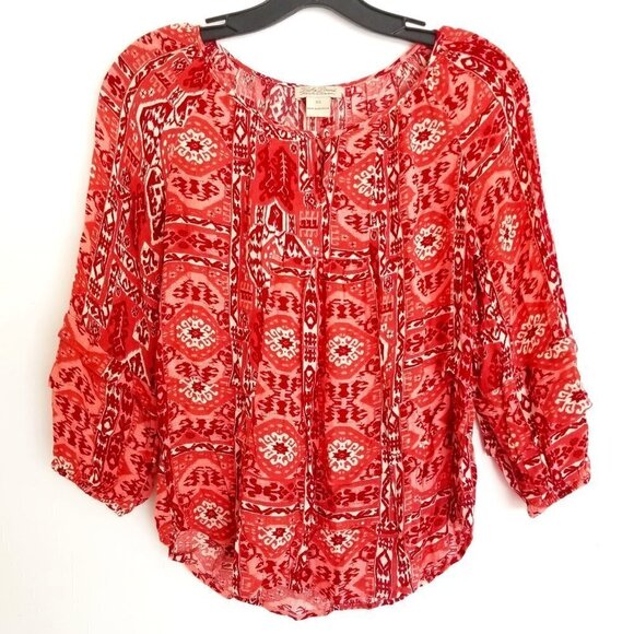 Lucky Brand Paisley Geometric Print Boho Aztec Top - Picture 1 of 8